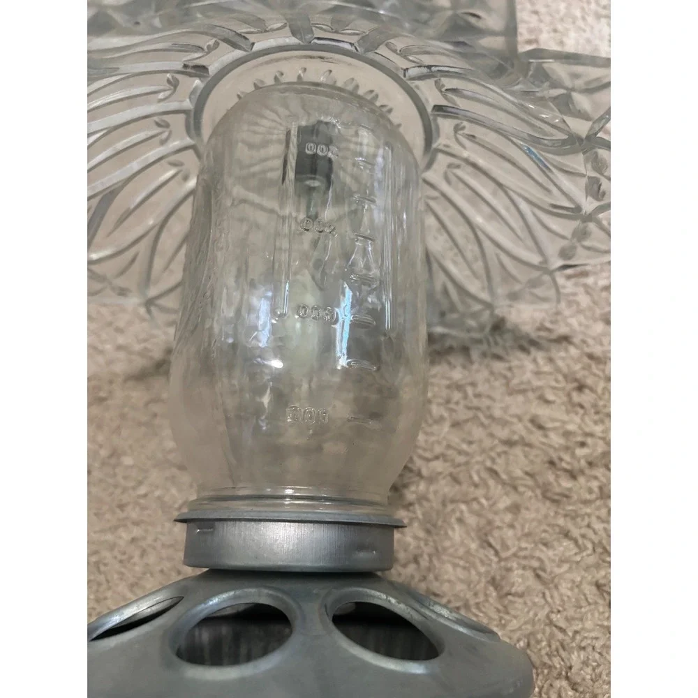Vintage Mason Jar Glass Bird Feeder Hanging GardenDecor Clear PressedGlassFlower